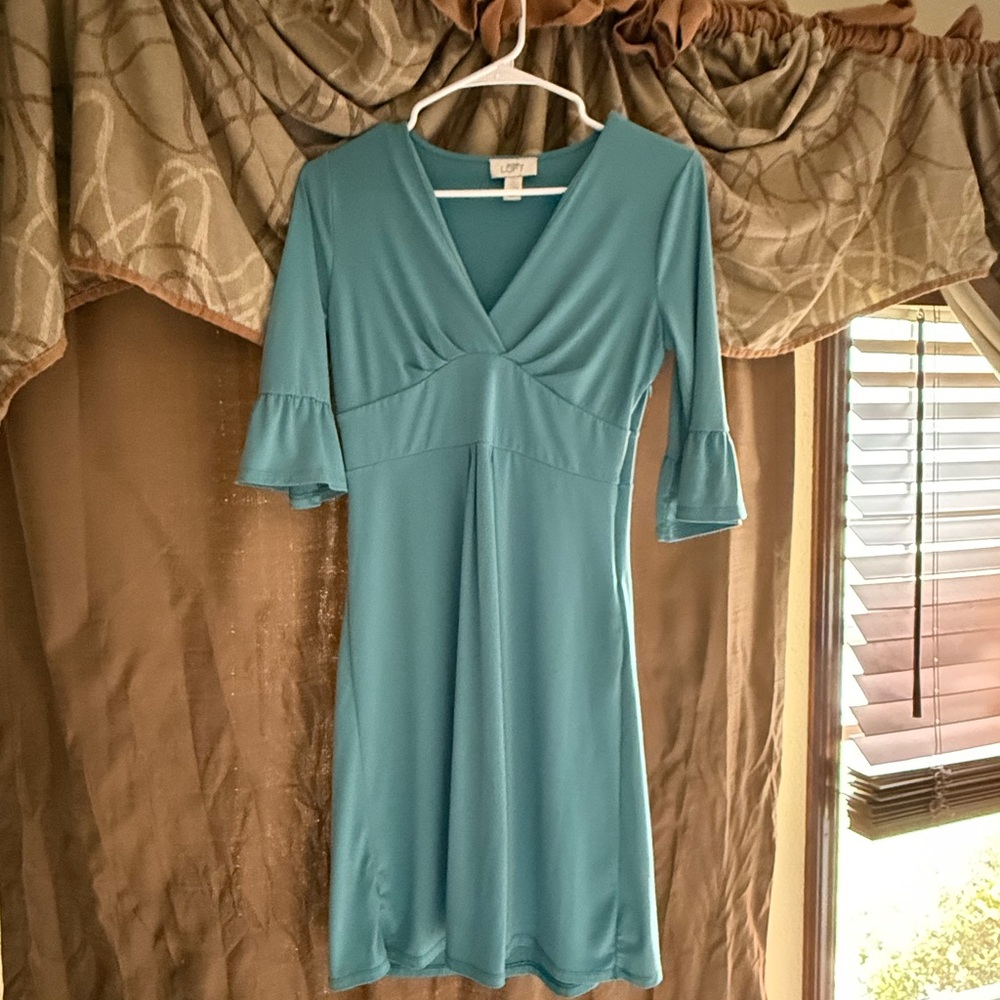 #26– LOFT Blue Midi Dress with Ruffle Sleeves